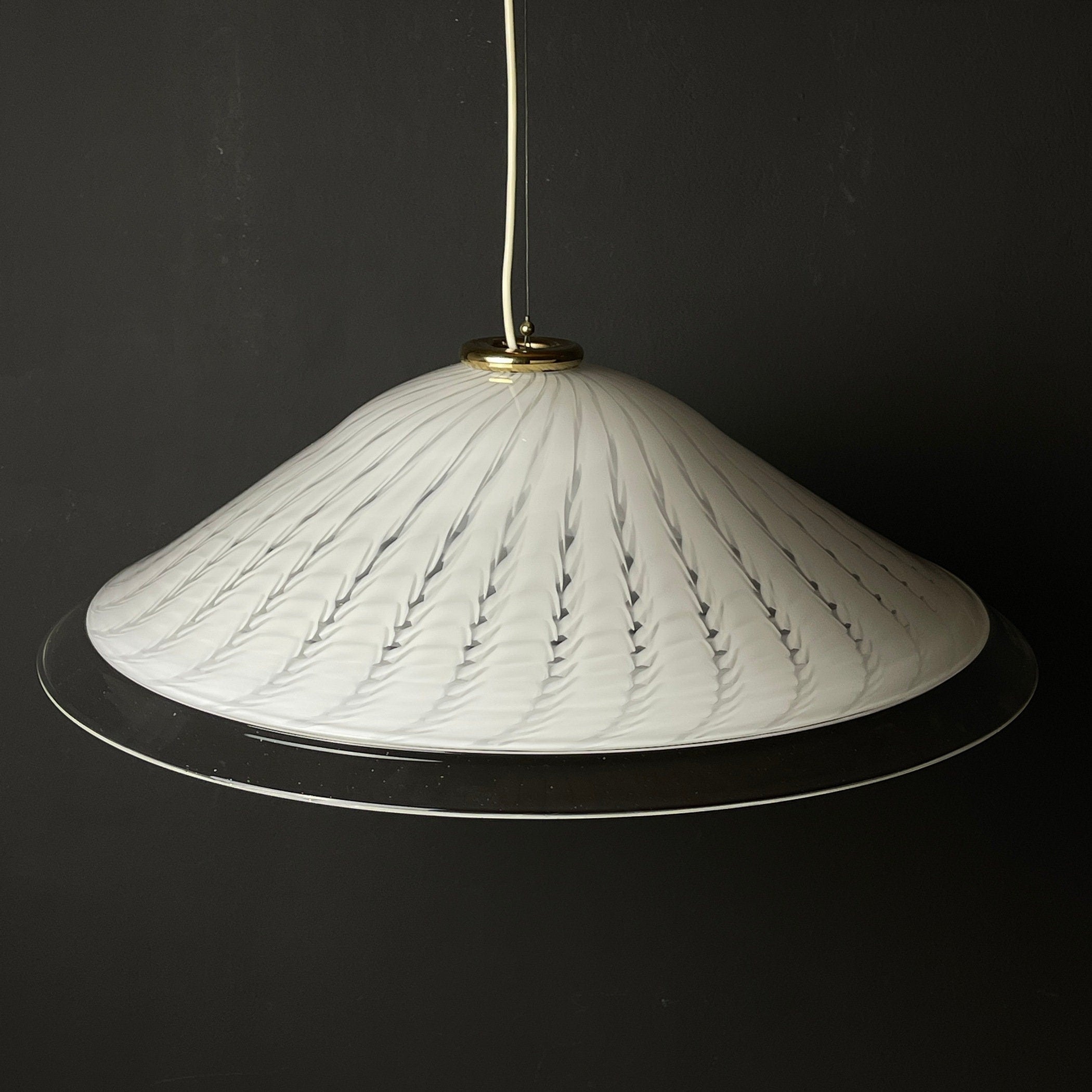 Vintage swirl Murano glass pendant lamp Italy 1970s White Mid-century Lighting Vintage chandelier