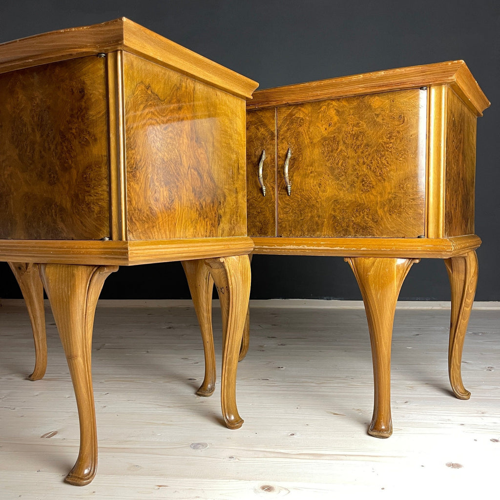 Pair of Vintage wood nightstands Italy 1950s  mid-century wooden bedside table