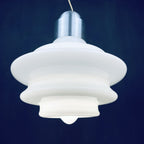 Large mid-century opaline white glass hanging lamp Italy 1960s Art deco Italian modern