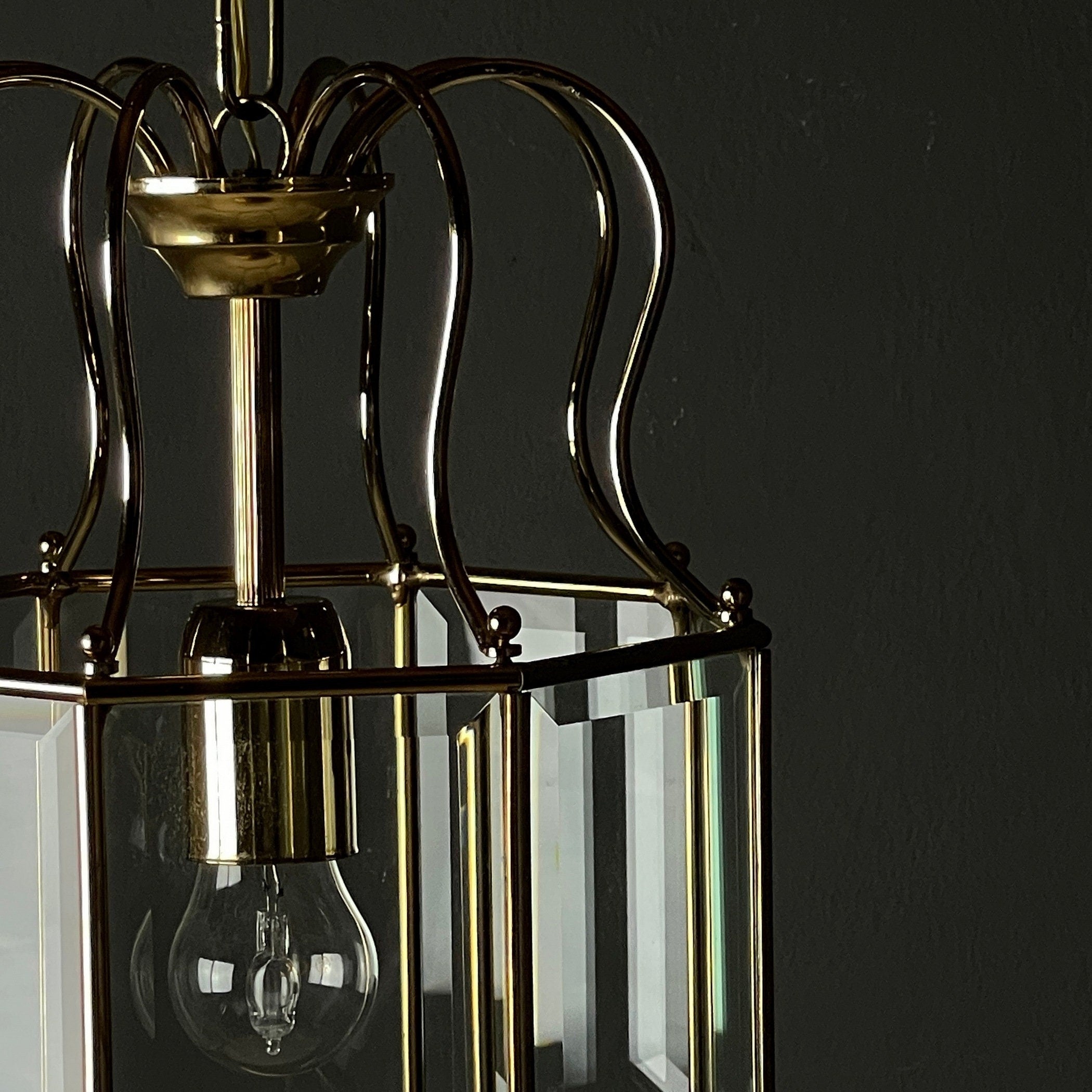 Vintage pendant lamp Italy '70s Brass Polished Glass Retro lighting Mid-century Italian modern