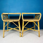 Pair of Vintage bamboo nightstands bedside tables Italy 1960s end table night side furniture modern tiki boho chic bohemian rattan wicker