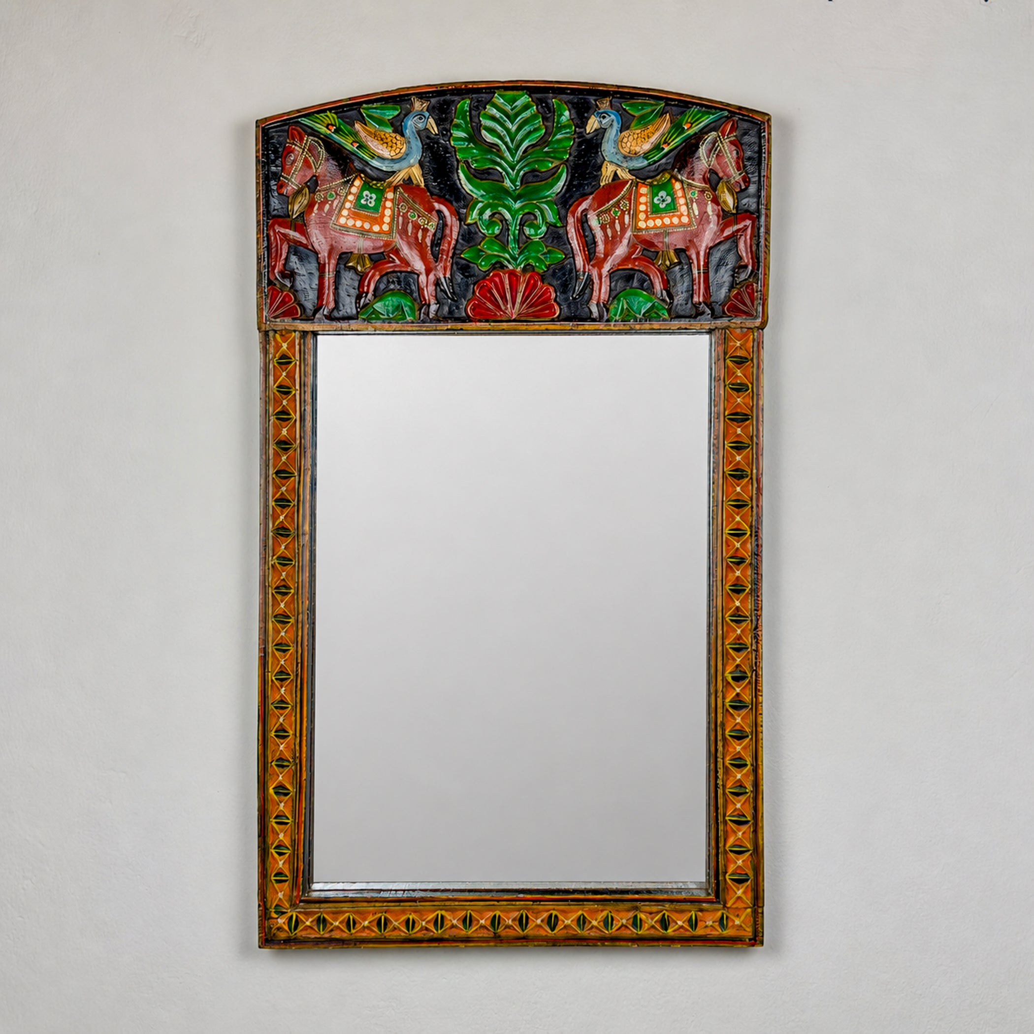 Vintage wooden wall mirror, India mid-20th century