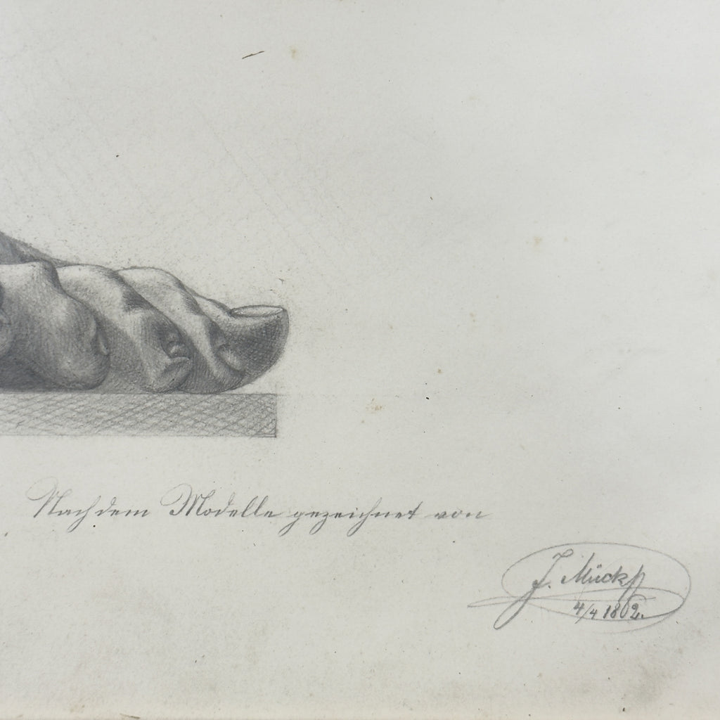 Antique pencil drawing Feet, artist F. Mucke, Austria 1802