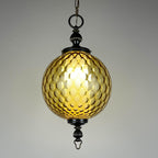 Vintage yelllow murano sphere ball pendant lamp Italy 1970s, Mid-century italian lighting