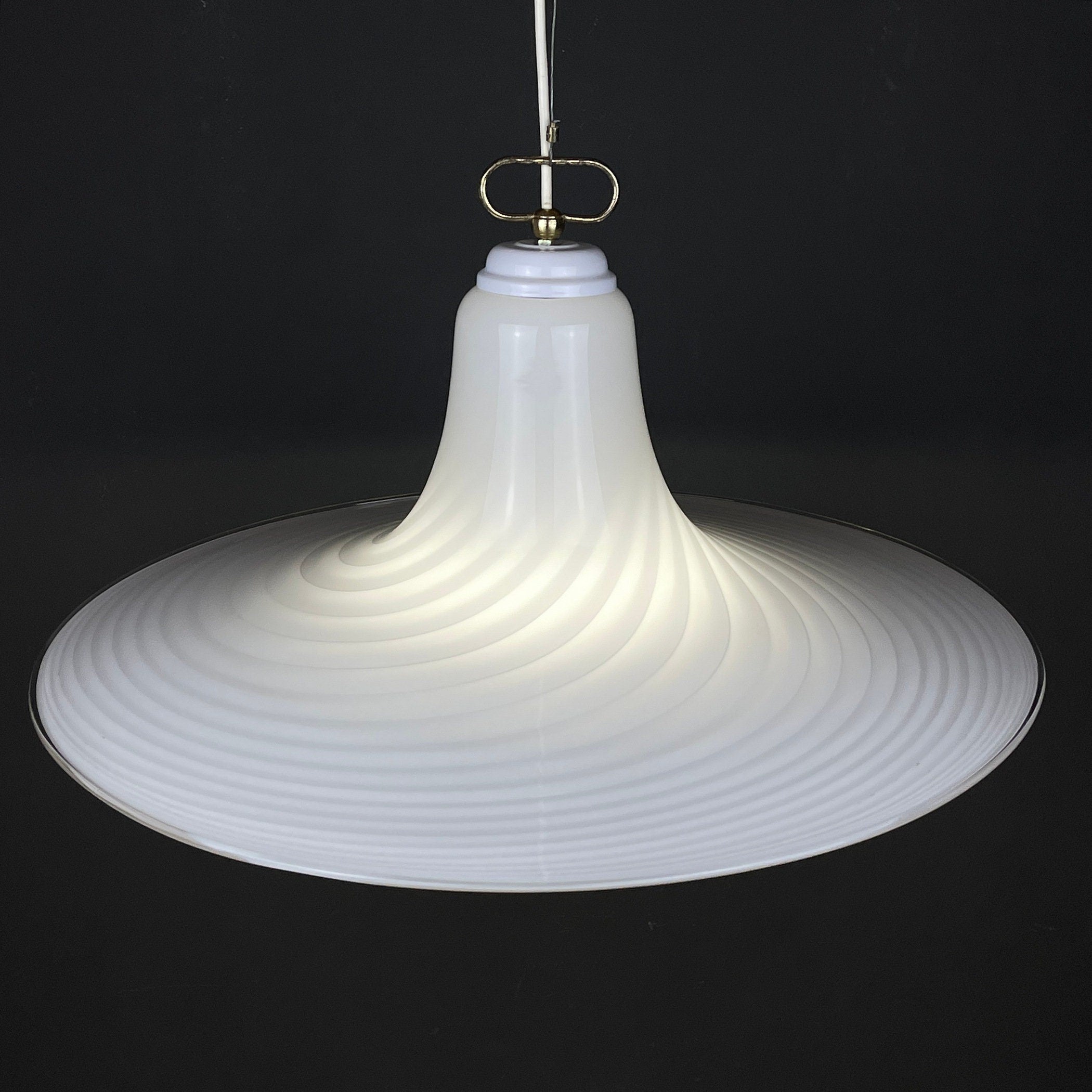 Vintage Murano Glass Pendant Lamp: Swirl White Mid-Century Lighting