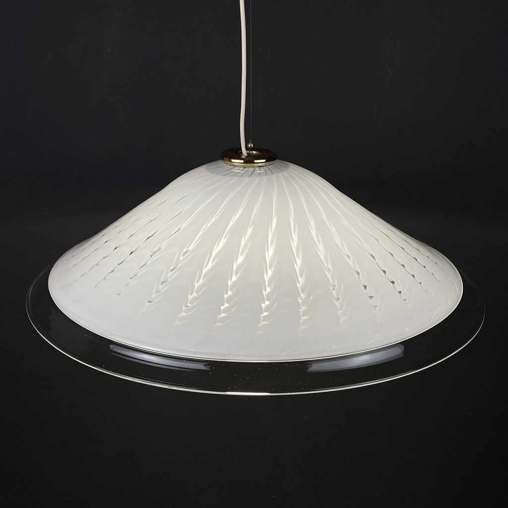 Vintage swirl Murano glass pendant lamp Italy 1970s White Mid-century Lighting Vintage chandelier