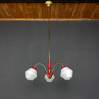 Vintage Italian Brass and Milky Glass 3-Arm Chandelier - 1950s Classic Design
