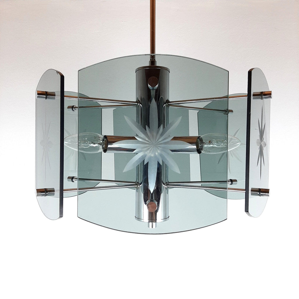 Mid-Century Modern Smoked Glass Pendant Lamp: EMI Poljcane Yugoslavia '70s