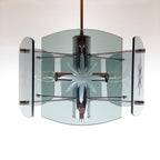 Mid-Century Modern Smoked Glass Pendant Lamp: EMI Poljcane Yugoslavia '70s