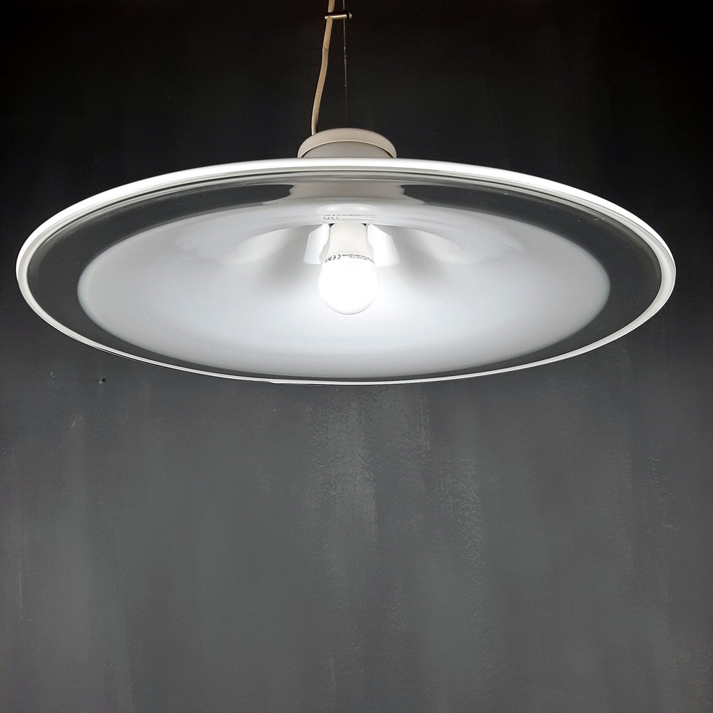 Murano glass white pendant lamp Italy 1970s Mid-century lighting XL ceiling lamp