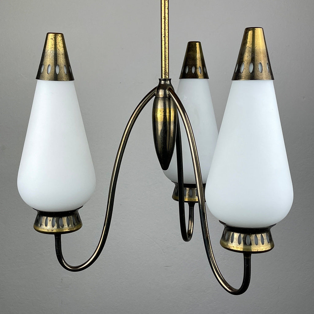 Vintage brass chandelier Italy 1950s Mid-century Art Deco design