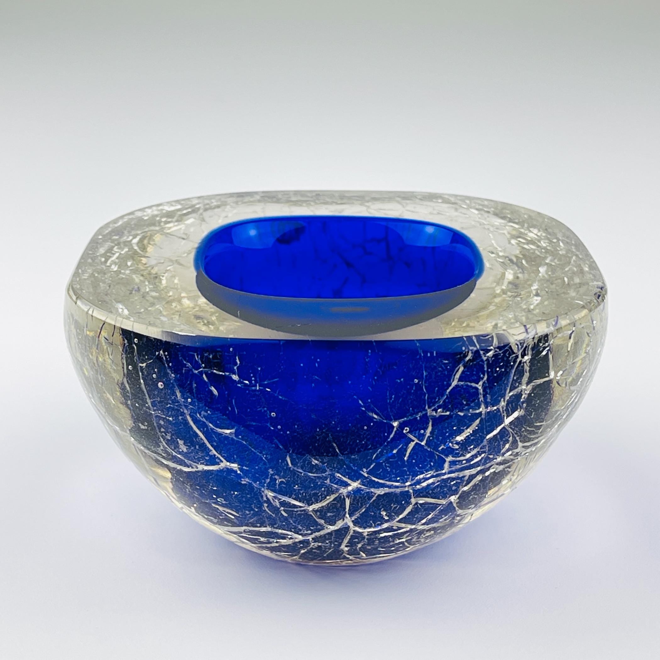 Original blue murano glass ashtray, Italy, 1980s, Vintage Home Decor