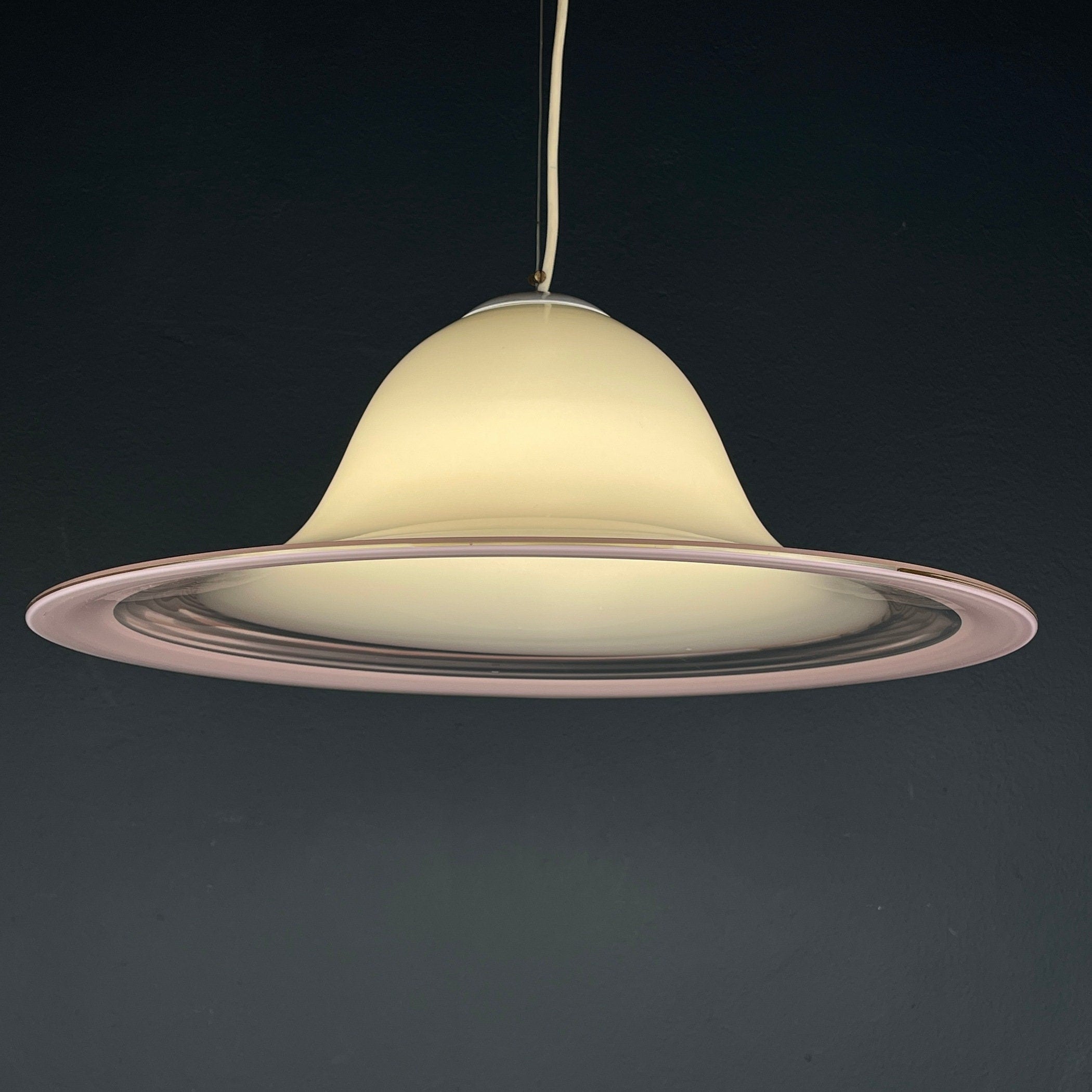 Murano glass white and pink pendant lamp Italy 1970s Mid-century lighting ceiling lamp