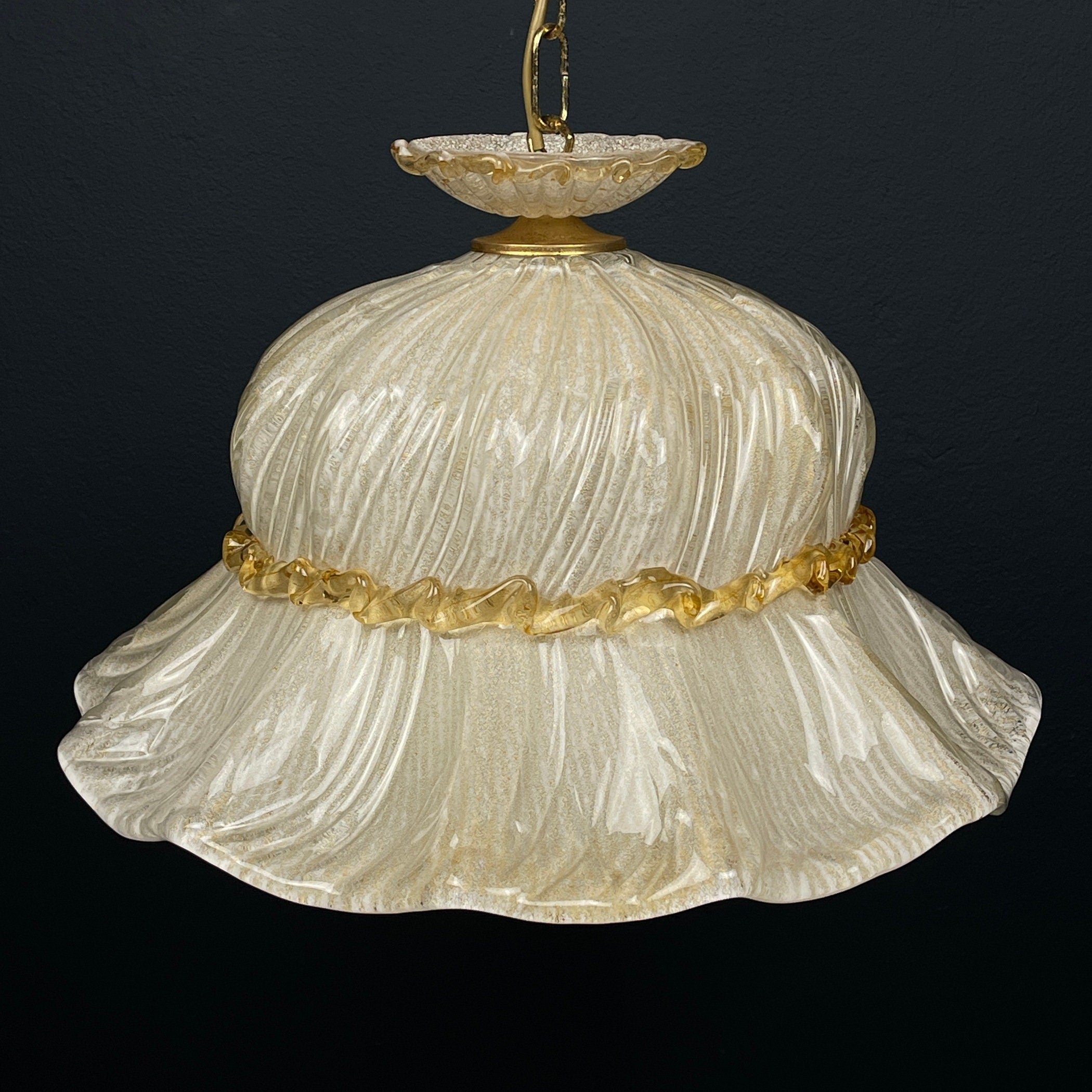 Vintage Murano Glass Pendant Lamp: Bonnet Hat, Italian Mid-Century Lighting