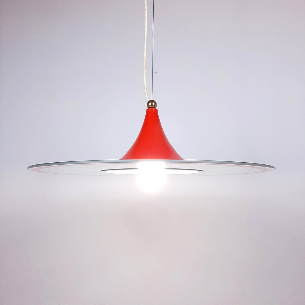 Mid-century pendant lamp Italy 60s Red retro chandelier space age atomic vintage lighting