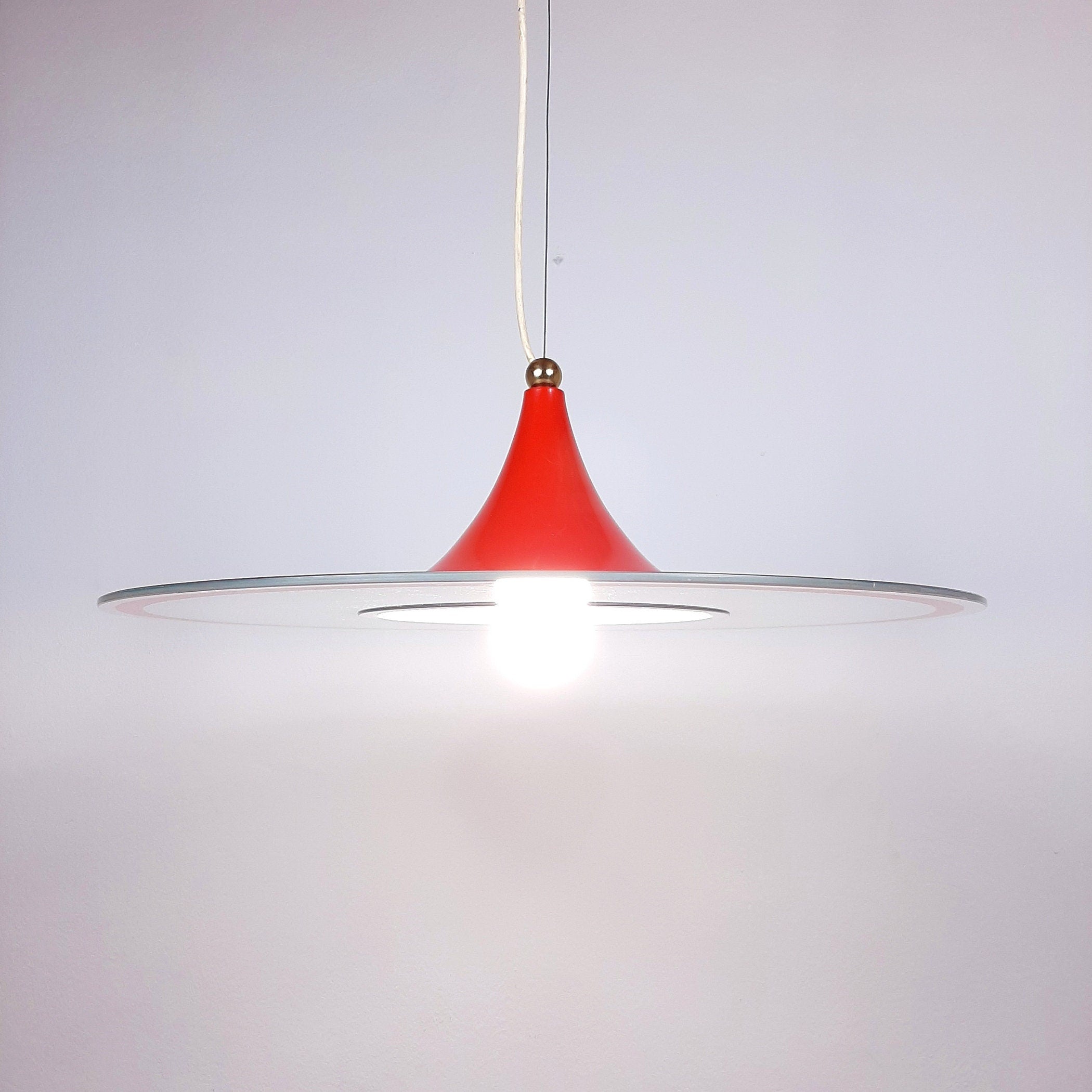 Mid-century pendant lamp Italy 60s Red retro chandelier space age atomic vintage lighting