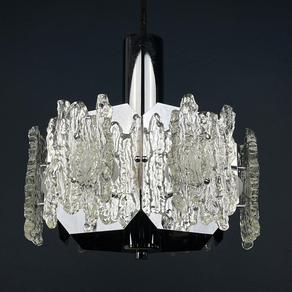 Mid-century ice Murano glass chandelier Italy 1970s Space age Sputnik atomic design