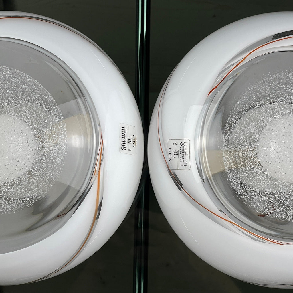 Vintage Murano Glass Table Lamps: Italian Mid-Century Modern Sphere, Set of 2