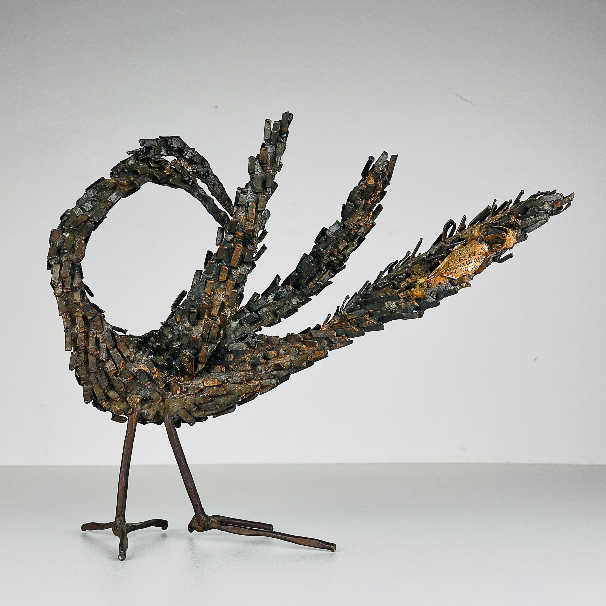 Vintage metal Brutalist sculpture Bird by Salvino Marsura, Italy 1957, Mid-century Modern