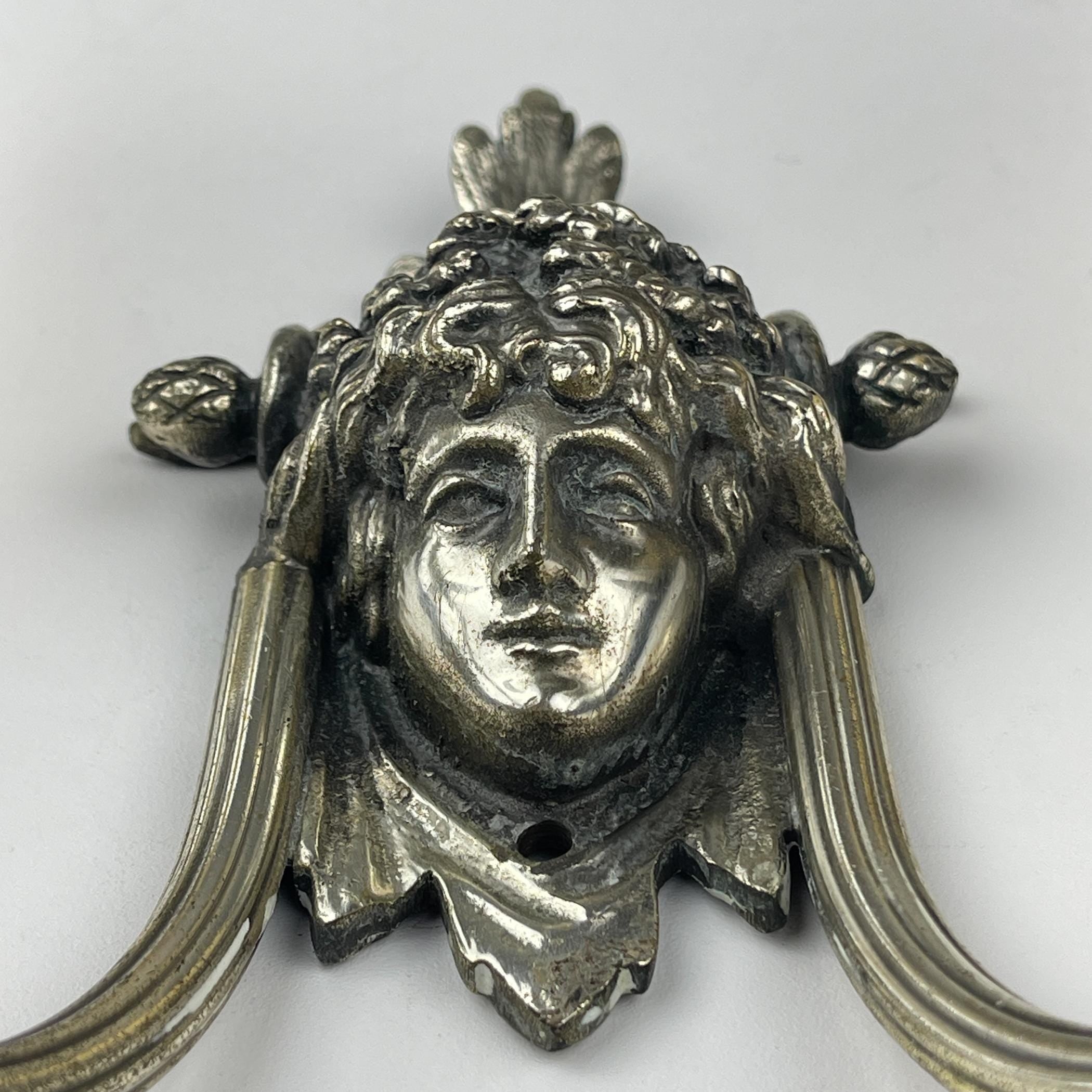 Antique silver plated wall lamp, France, 1930s, Set of 2, Vintage home decor