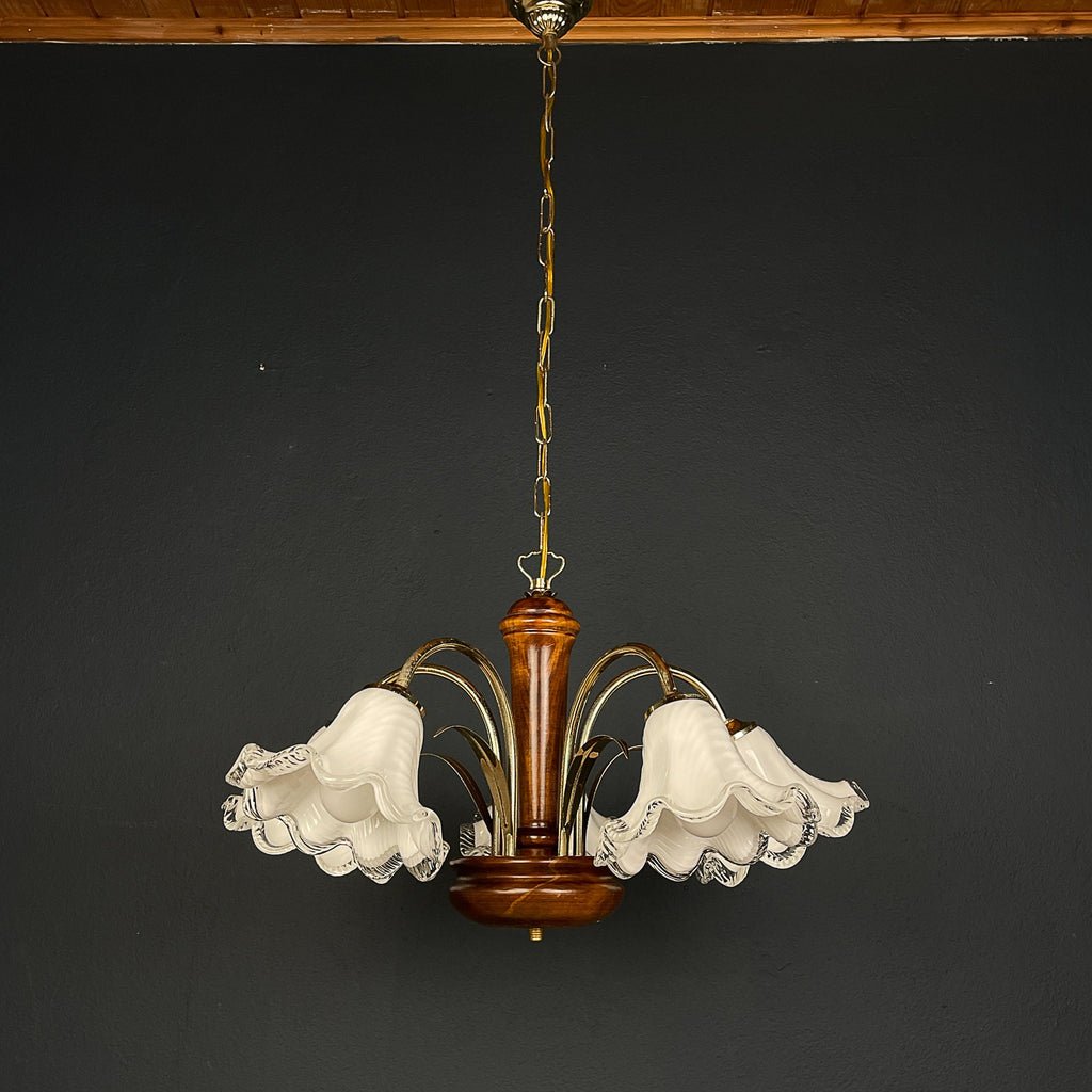 Vintage murano glass and wood chandelier Italy 1970s