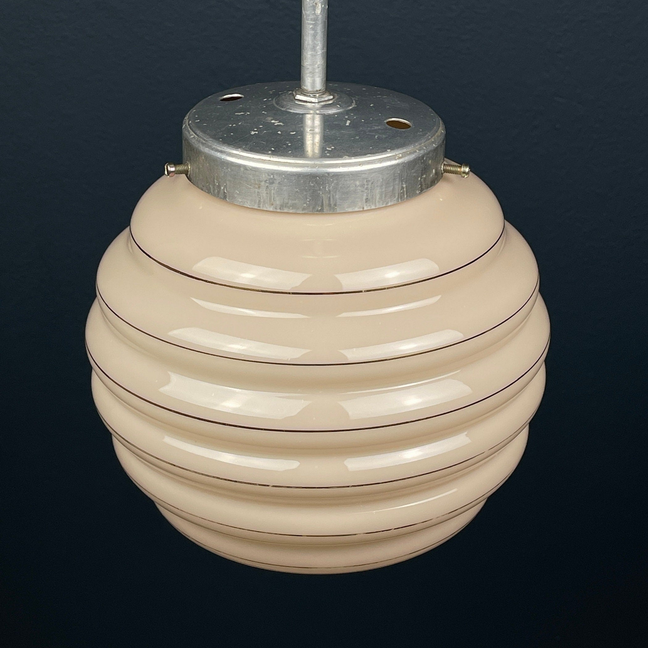 Vintage pink glass pendant lamp Italy 1950s Kitchen decor Farmhouse Shabby chic