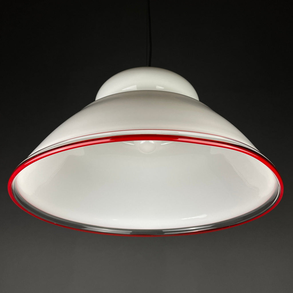White murano pendant lamp XL chandelier Italy 1970s Mid-century italian modern lighting