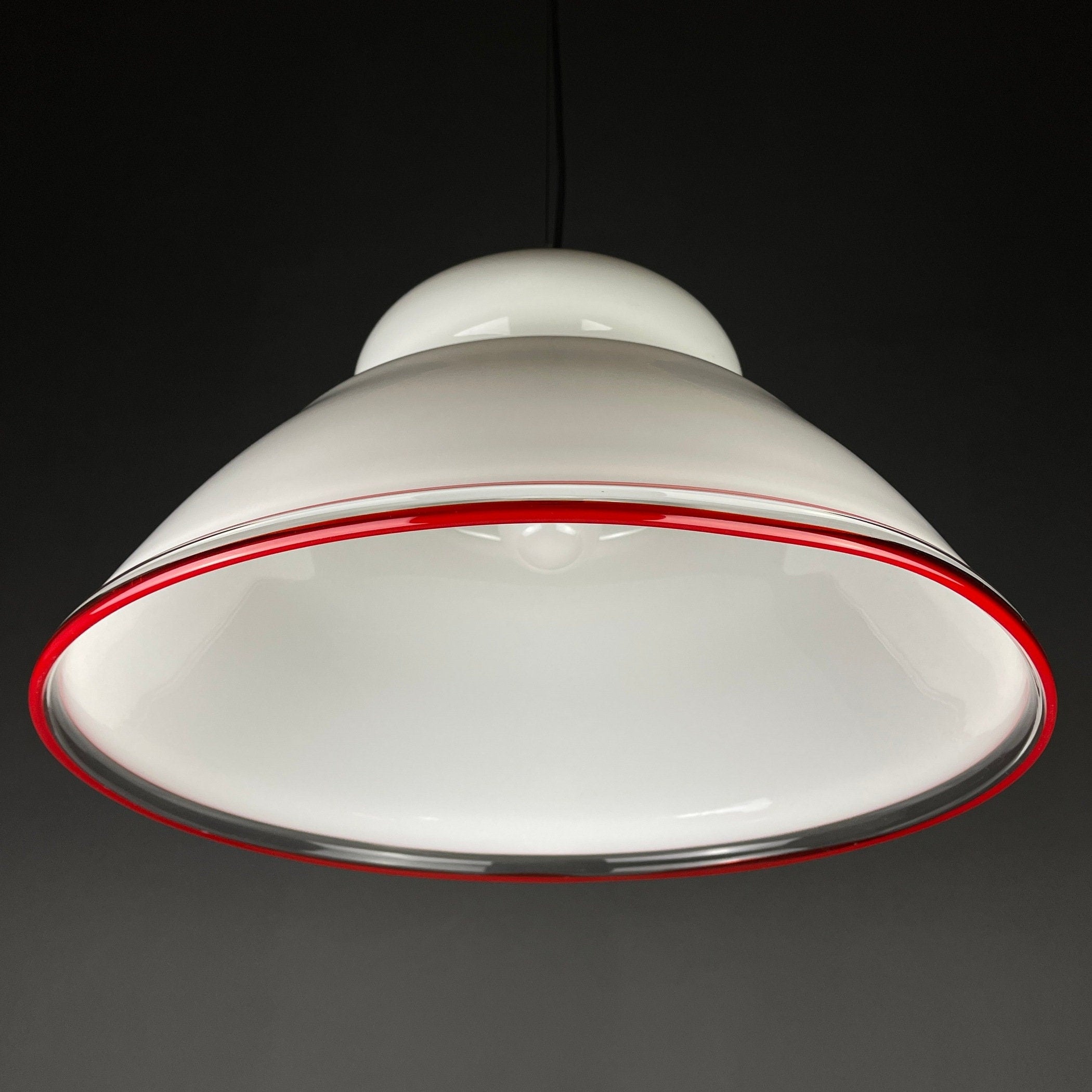 White murano pendant lamp XL chandelier Italy 1970s Mid-century italian modern lighting