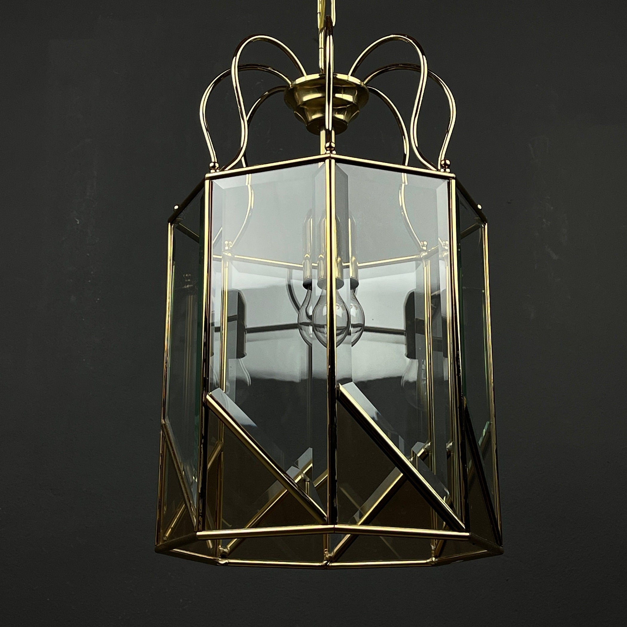 Vintage pendant lamp Italy '70s Brass Polished Glass Retro lighting Mid-century Italian modern