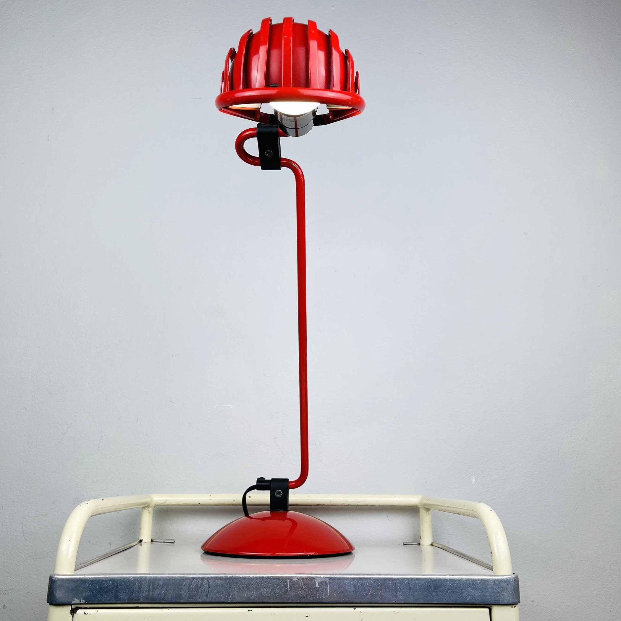 Mid-century red desk  lamp IGLOO by Tommaso Cimini for Lumina Italy 1980s