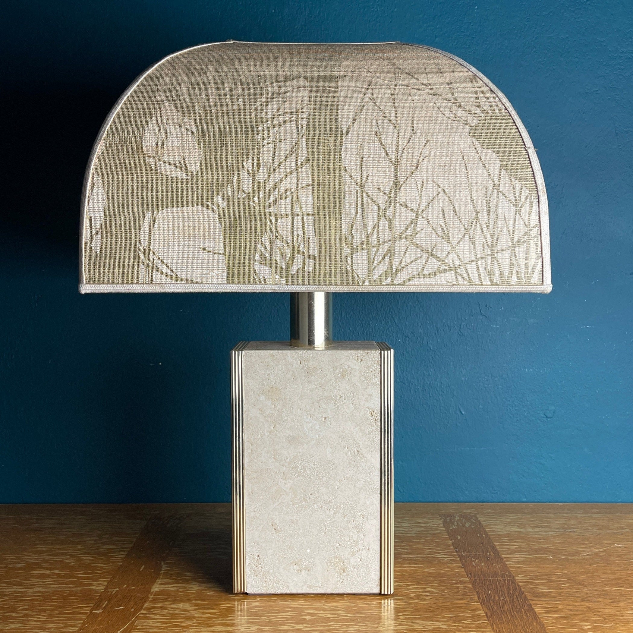 1970s Vintage Italian Travertine Marble Lamp with Brass Edge