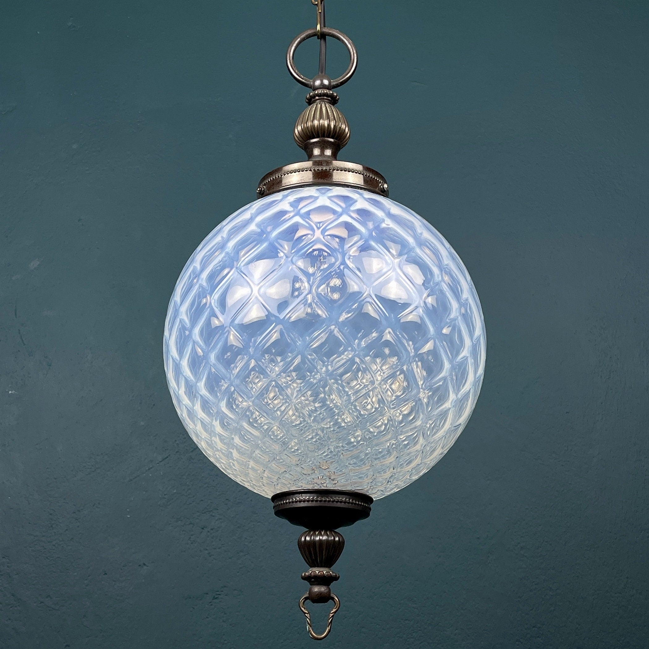Vintage blue murano sphere ball pendant lamp Italy 1970s Mid-century italian lighting