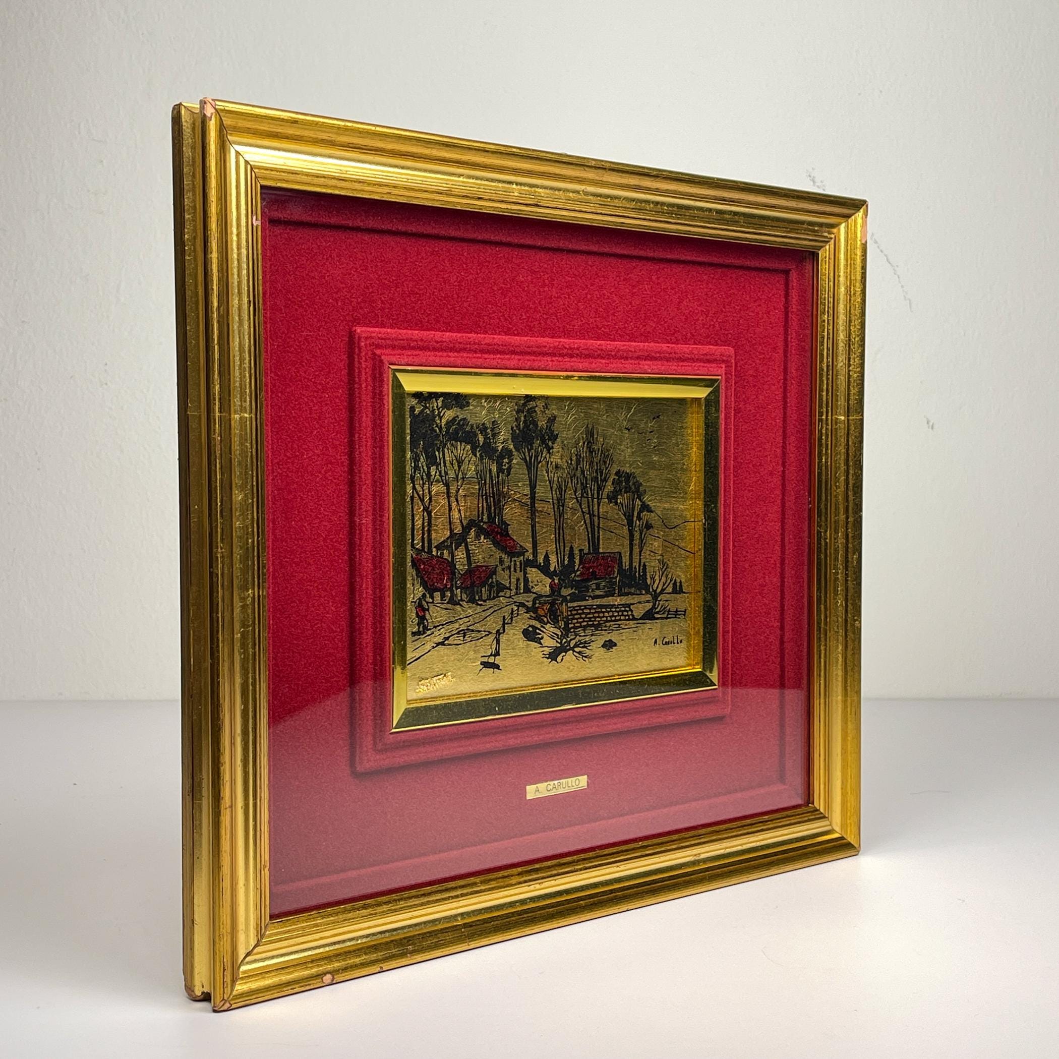 Original Gold leaf 23K engraving Pines Collection by A. Carullo, Italy, 1980s, Vintage home decor