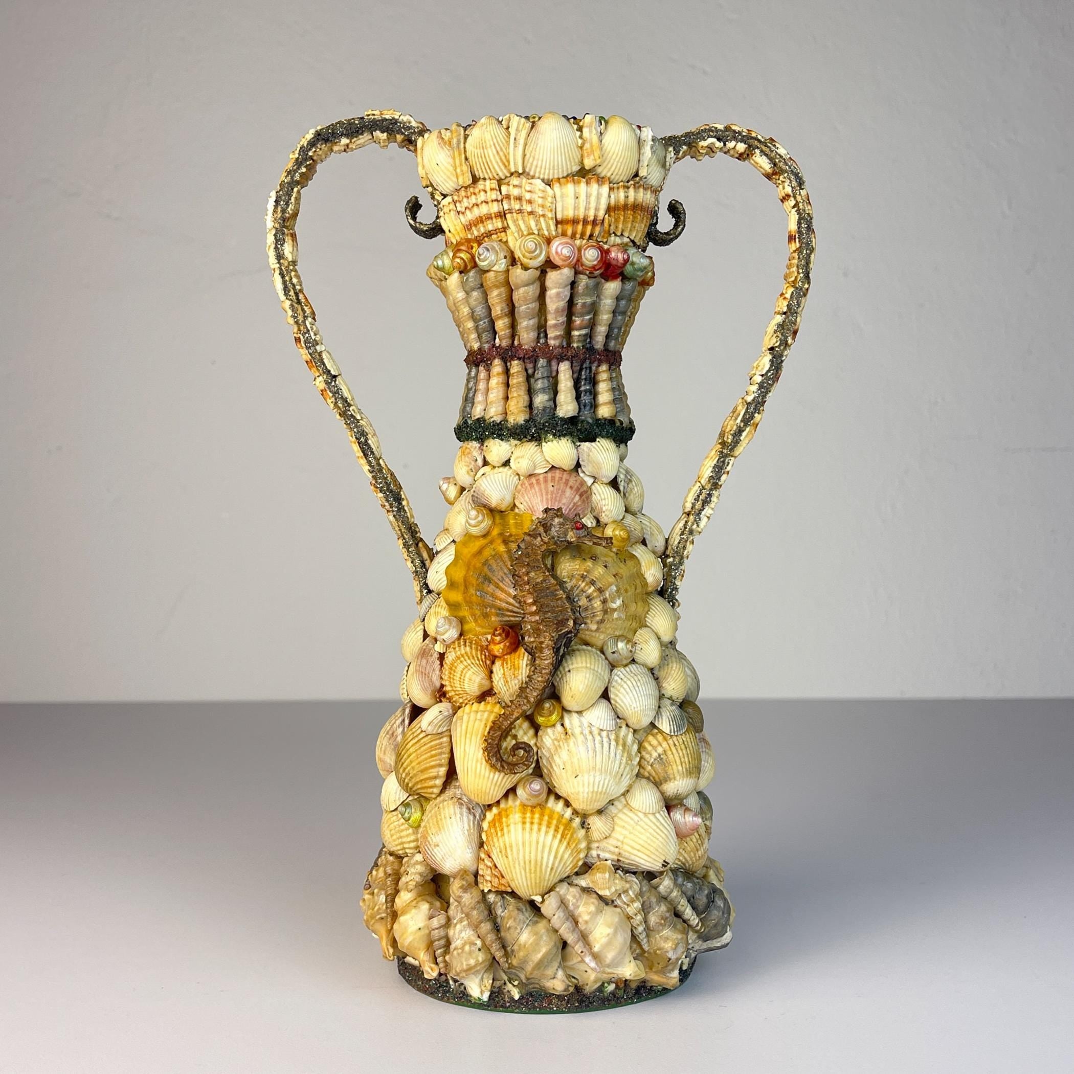 Vintage vase of shells 70s, Vintage home decor