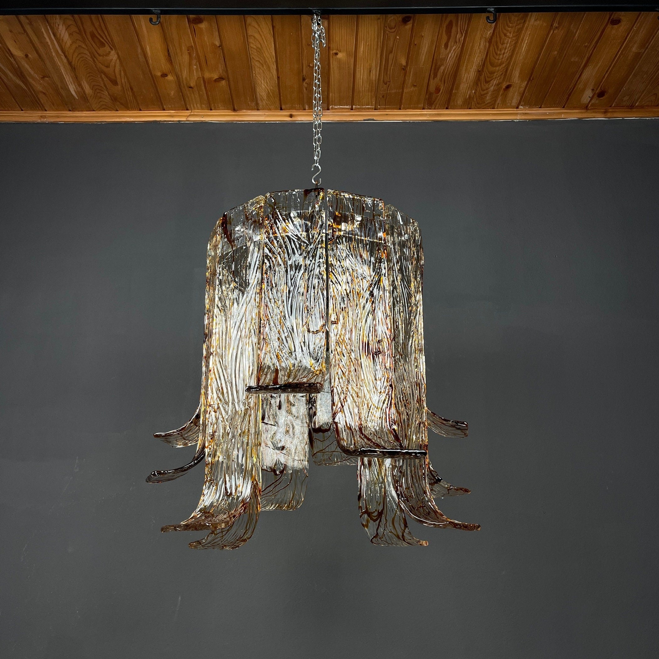 Vintage large murano chandelier by AV Mazzega Italy 1970s Mid-century italian lighting