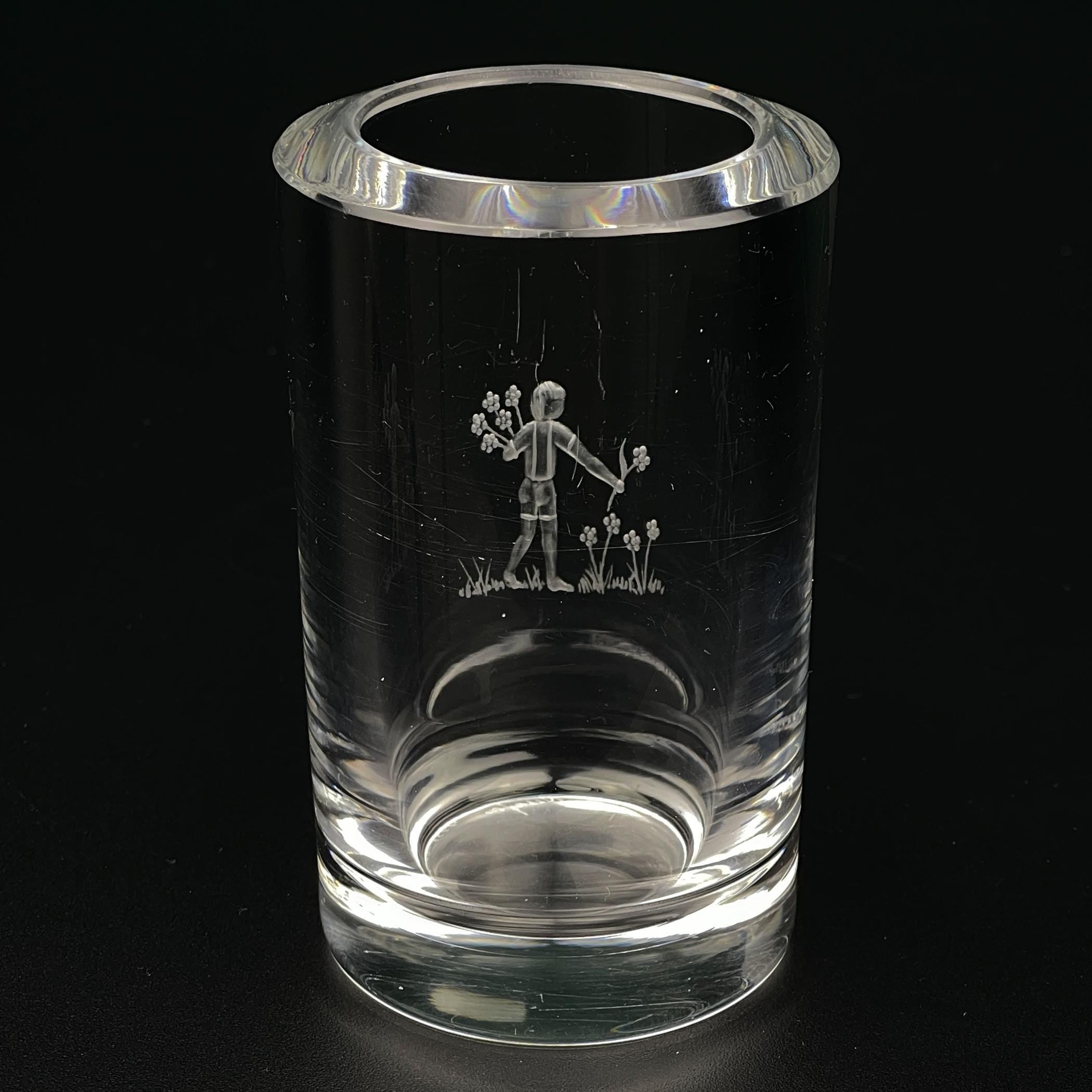 Orrefors Crystal Bud Vase with Etched, Sweden, 1950-60s, Vintage home decor