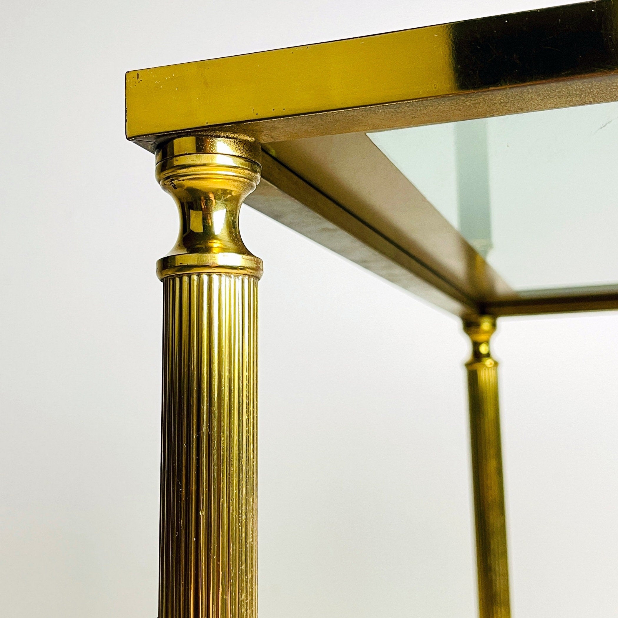 Vintage Smoked Glass & Brass Side Table: Italian Art Deco 1970s