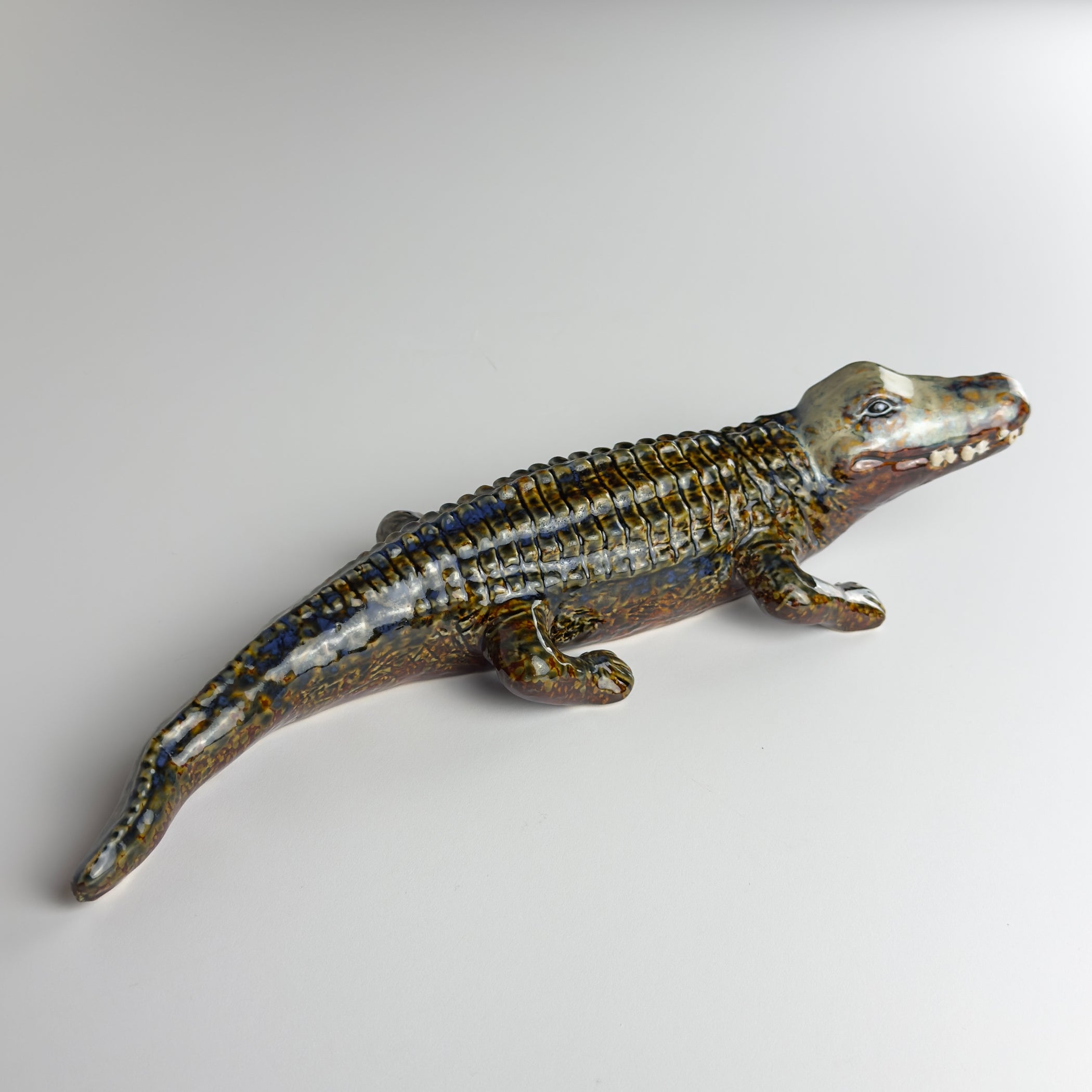 Vintage ceramic sculpture of Crocodile from Bassano, Italy 1980s