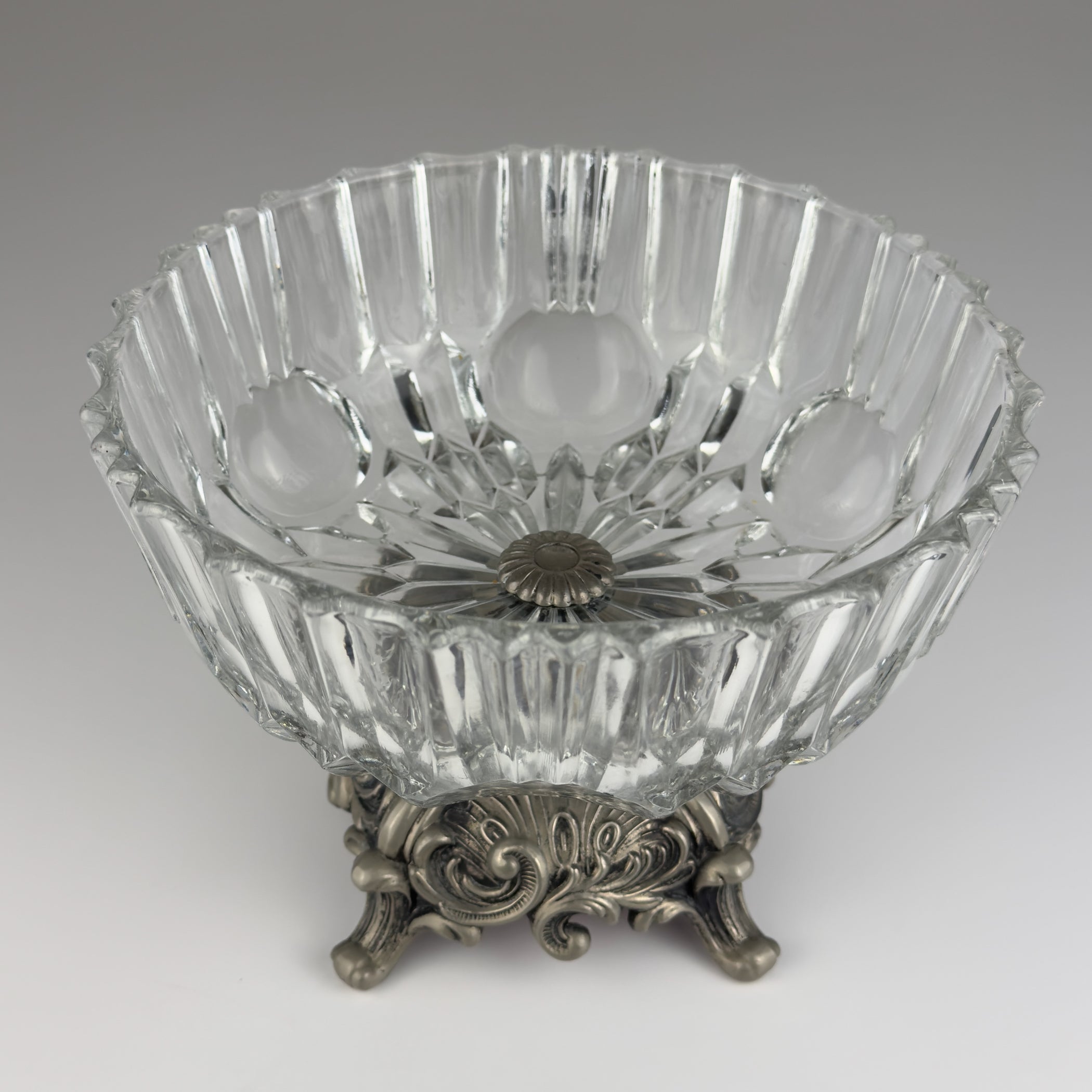 Vintage crystal glass bowl with metal base by Fadalti, Italy 1960s