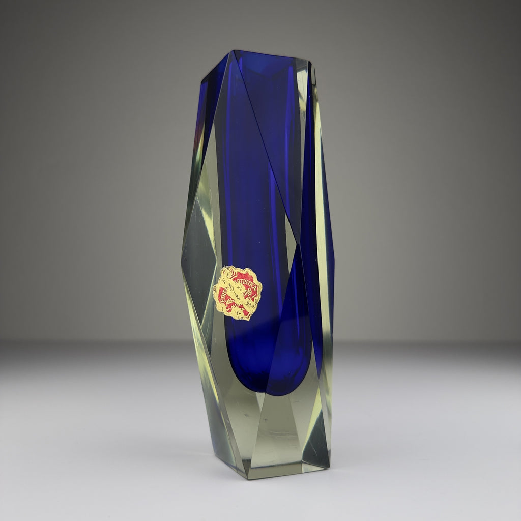 Vintage sommerso blue Murano vase, Italy 1970s