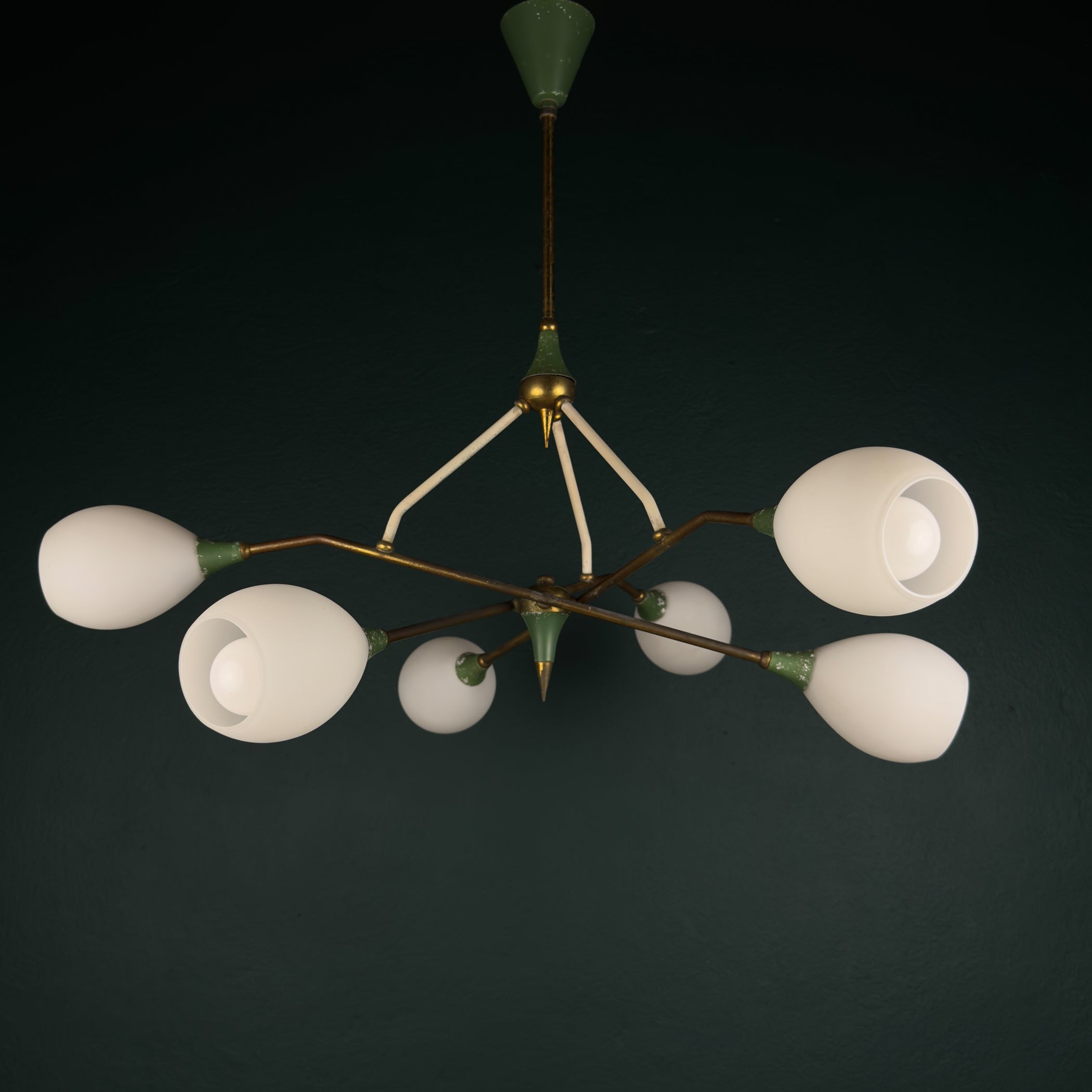 Mid-Century Stilnovo chandelier with Opaline Glass, Italy 1960s