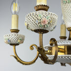 Vintage Art Nouveau Capodimonte Chandelier: Floral Porcelain Lamp, 1930s