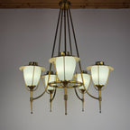 Vintage brass chandelier by Maison Arlus, Art Deco style, France 1950s