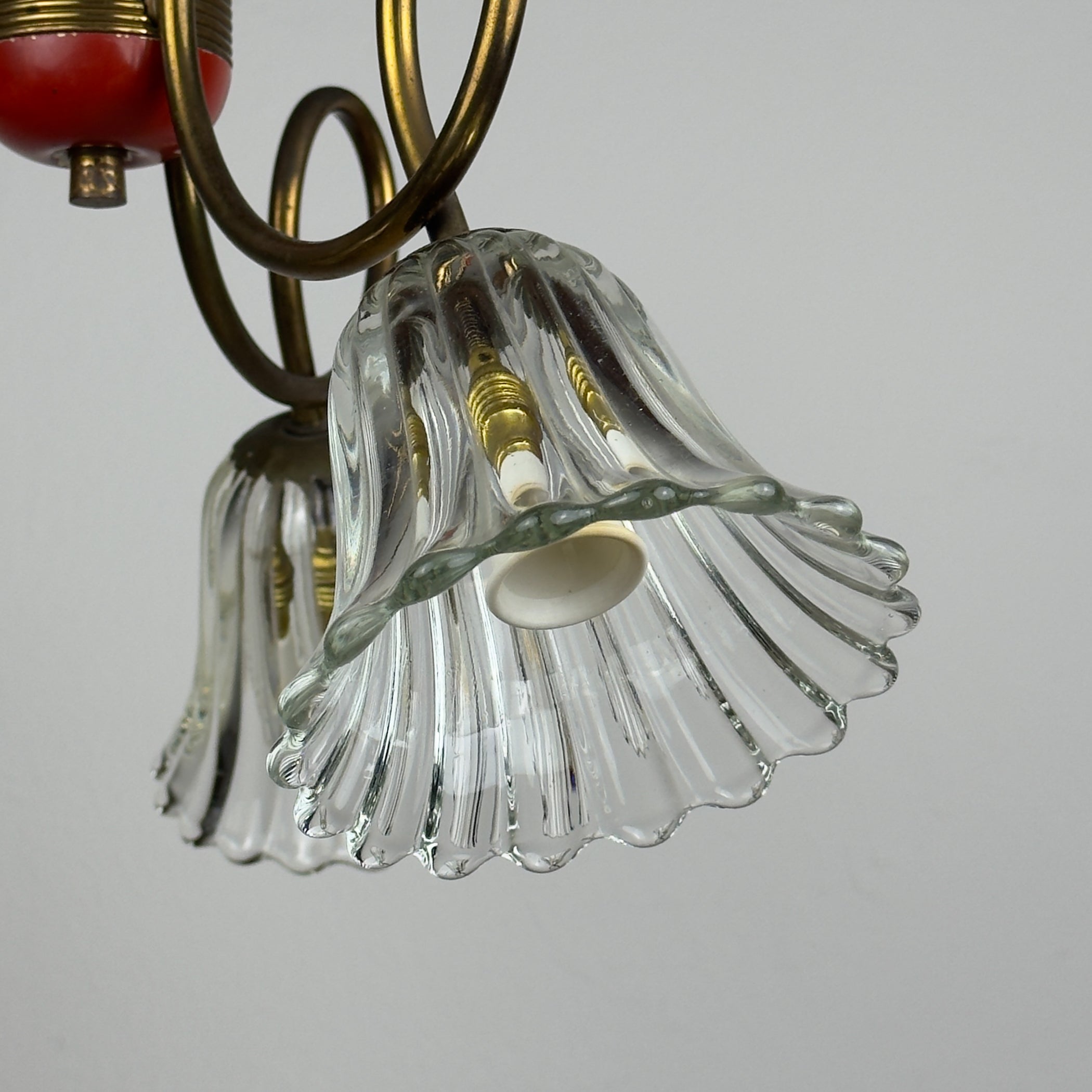 Vintage murano glass and brass chandelier, Italy 1950s