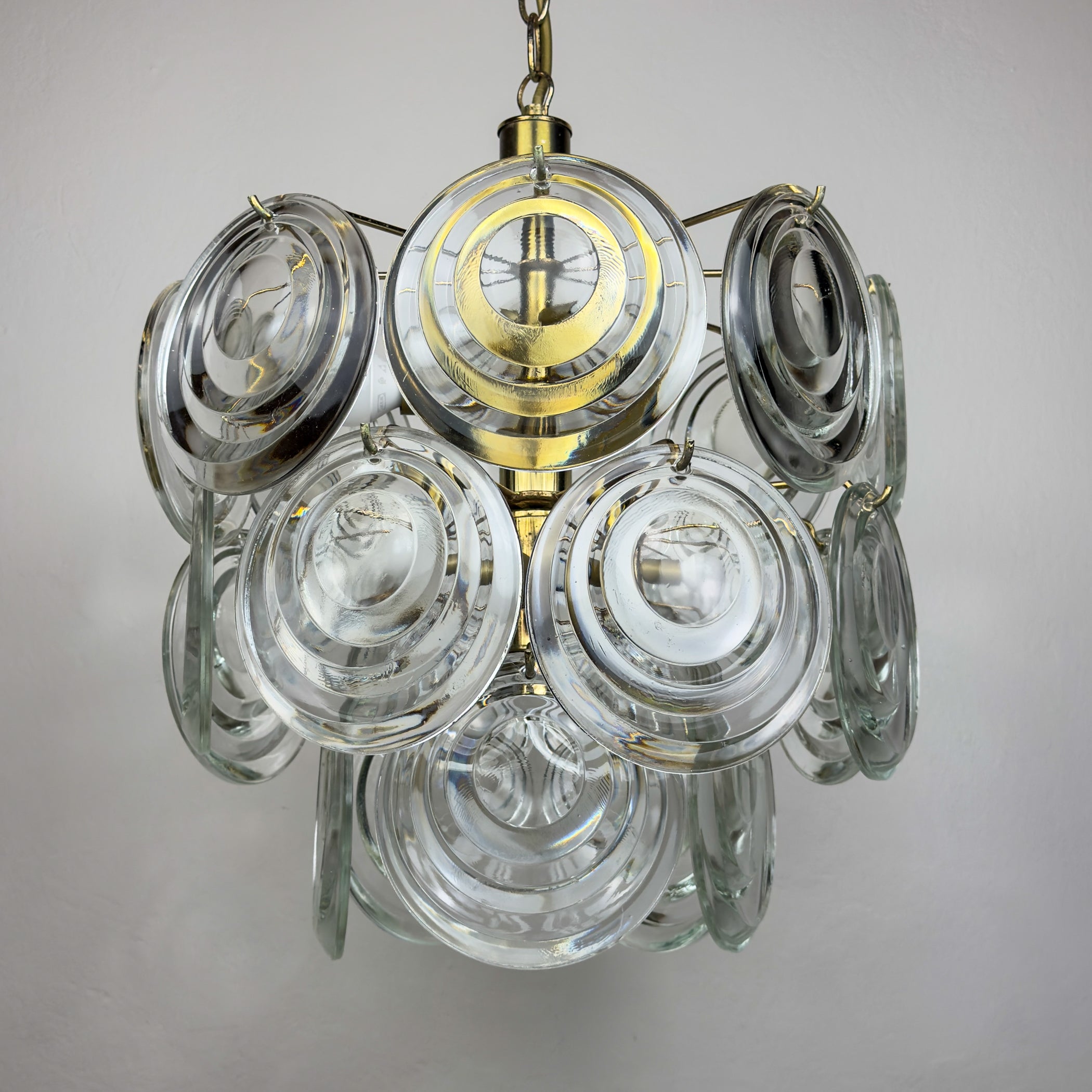 Vintage glass disc chandelier, Italy 1970s