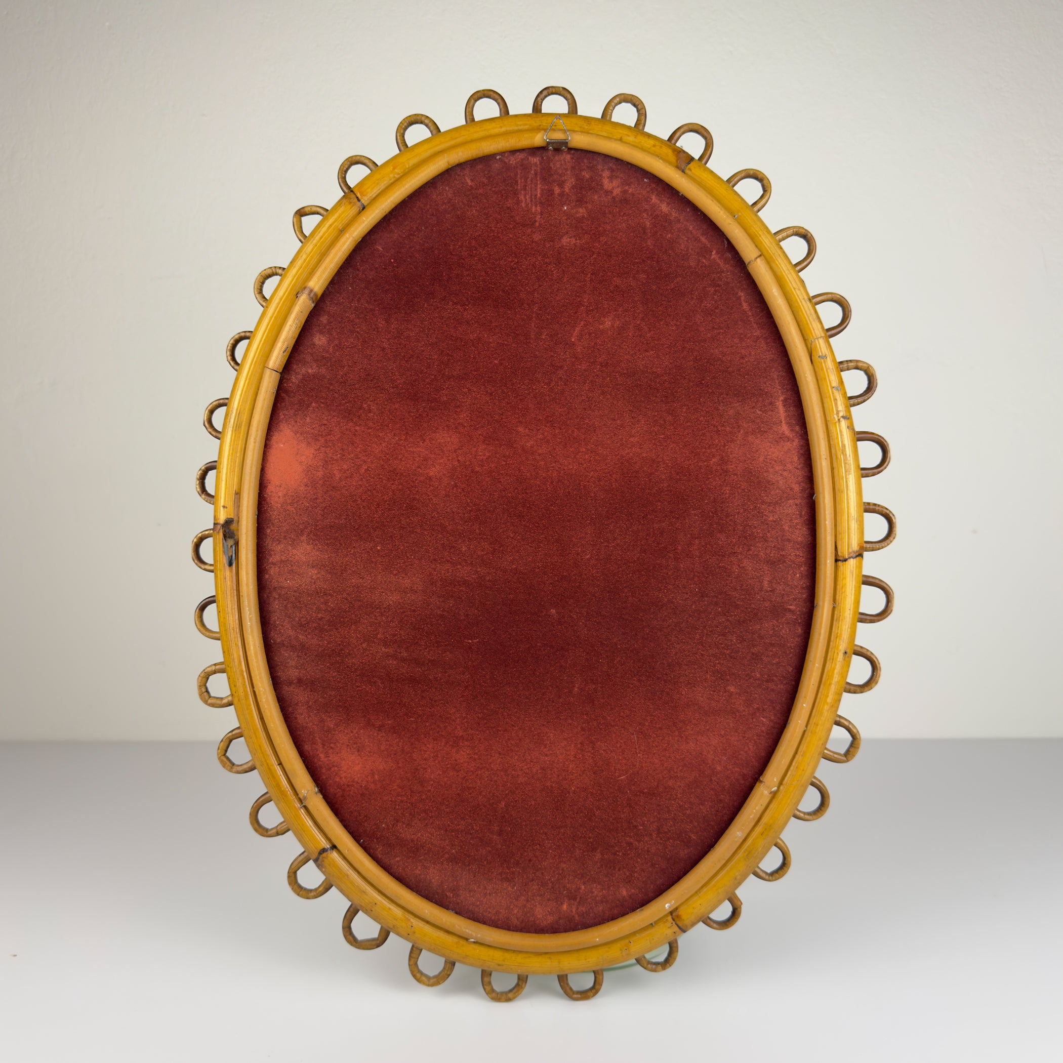 Vintage Oval Bamboo Mirror, attributed Franco Albini, Italy 1960s