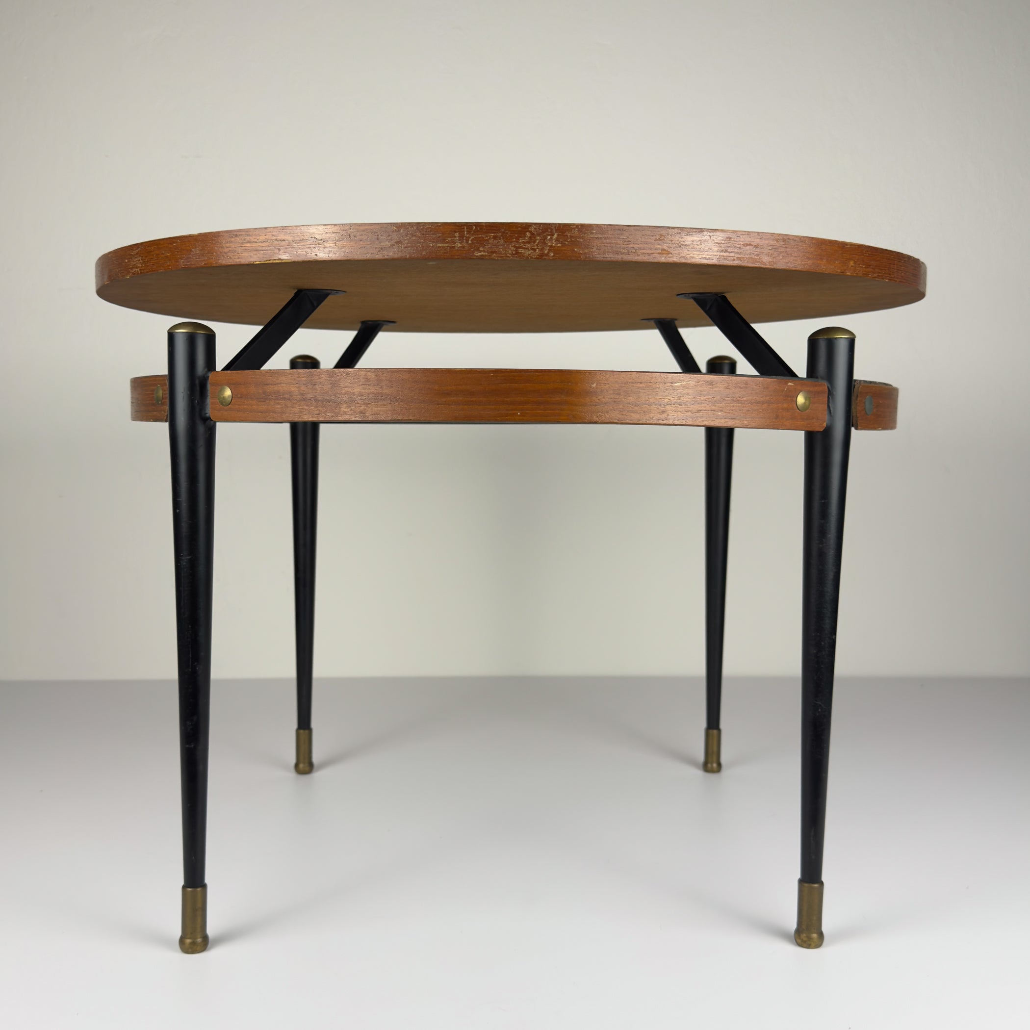 Vintage Italian Metal & Teak Wood Coffee Table by Silvio Cavatorta, 1950s