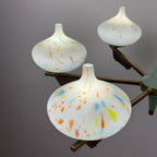 Mid-Century Stilnovo chandelier with teak and Murano Glass, Italy 1940-50s