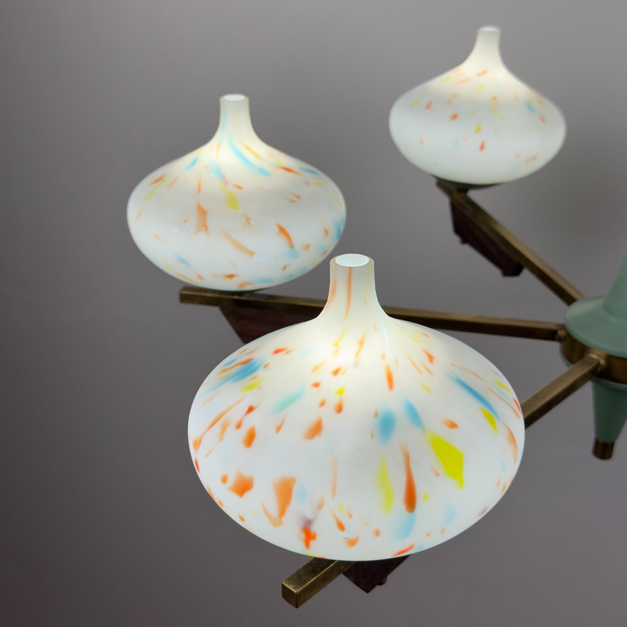 Mid-Century Stilnovo chandelier with teak and Murano Glass, Italy 1940-50s