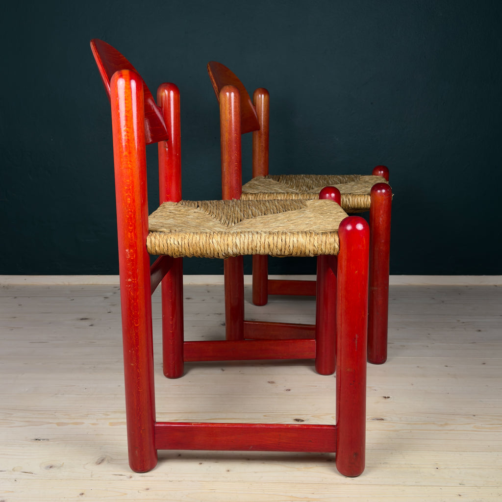 Set Of 2 Red Chairs mod. Padova By Hank Lowenstein, Italy 1970s